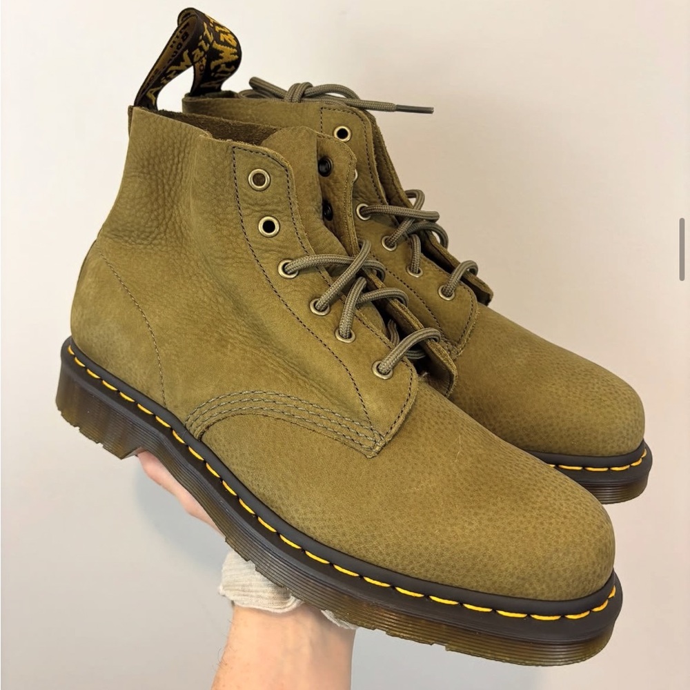 Dr. Martens 101 Tumbled Nubuck ‘Core’ unisex boot in muted olive